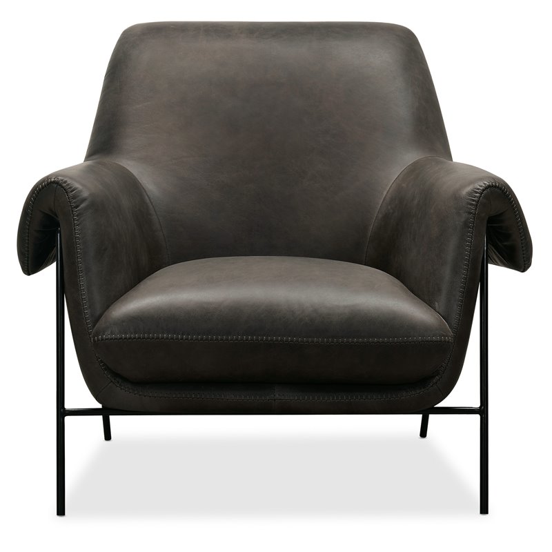 Bowery Hill Baseball Stitch Club Chair in Gray Leather with Metal Frame