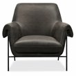 Bowery Hill Baseball Stitch Club Chair in Gray Leather with Metal Frame