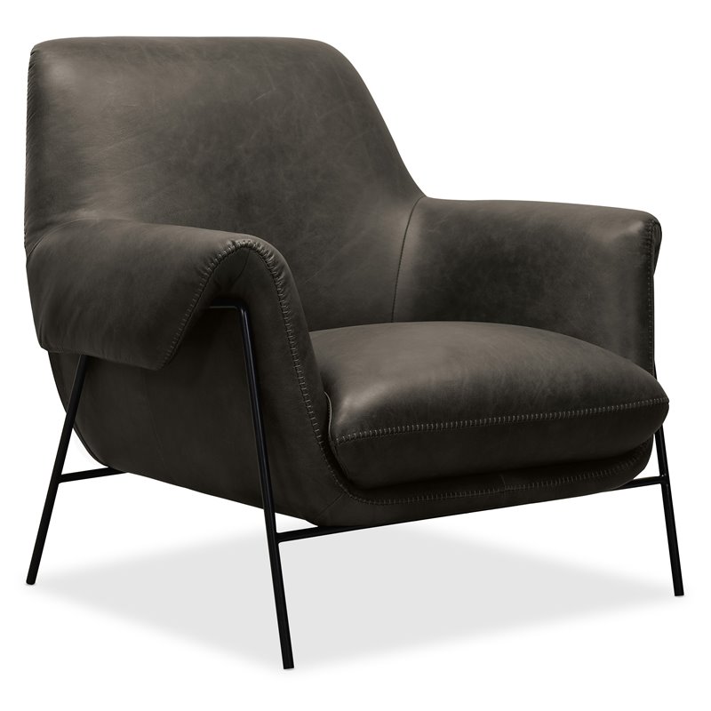 Bowery Hill Baseball Stitch Club Chair in Gray Leather with Metal Frame