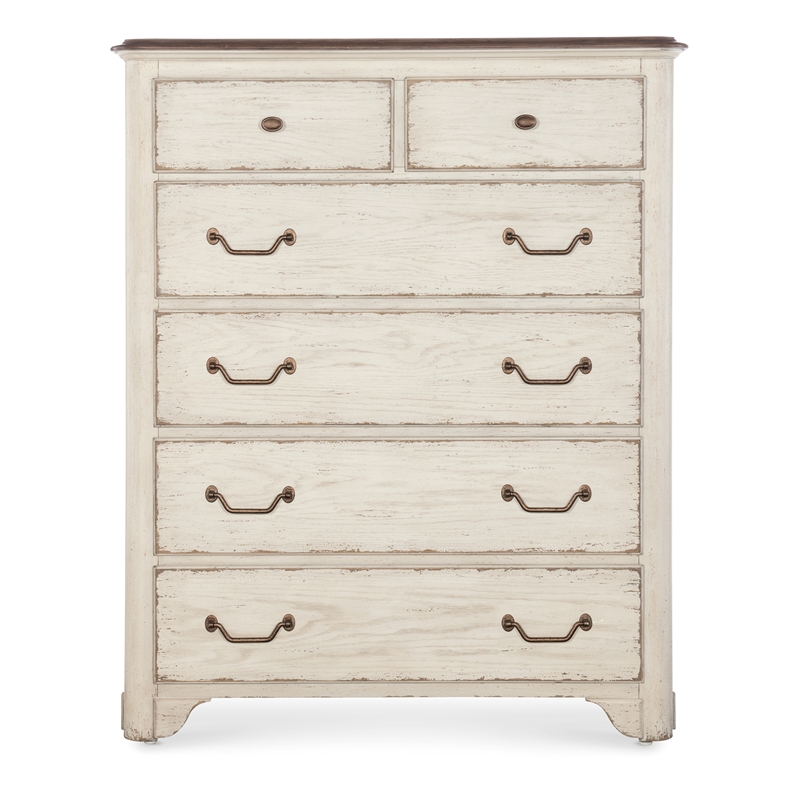 Bowery Hill 6-Drawer Two-Tone Chest in White Distressed Wood