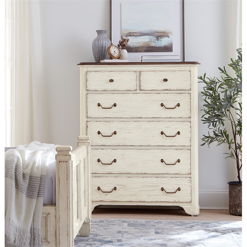 Bowery Hill 6-Drawer Two-Tone Chest in White Distressed Wood