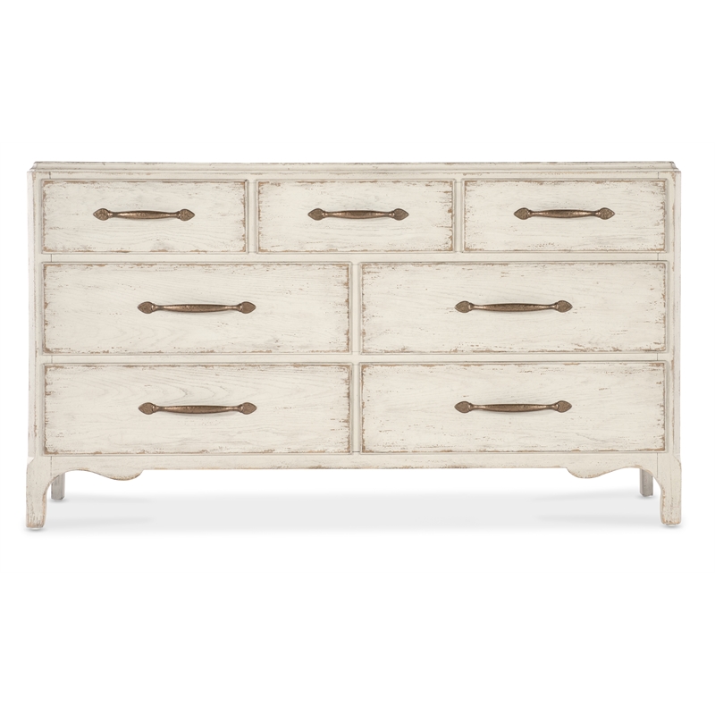 Bowery Hill 7-Drawer Dresser in White Distressed Wood Finish