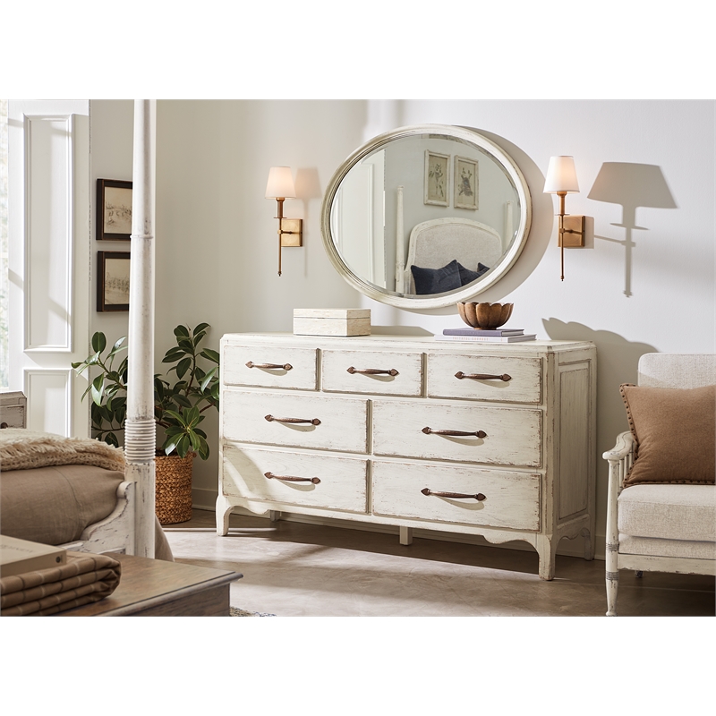 Bowery Hill 7-Drawer Dresser in White Distressed Wood Finish