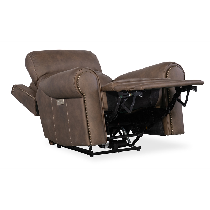 Bowery Hill Power Leather Recliner with Power Headrest in Brown