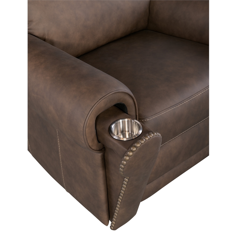 Bowery Hill Power Leather Recliner with Power Headrest in Brown