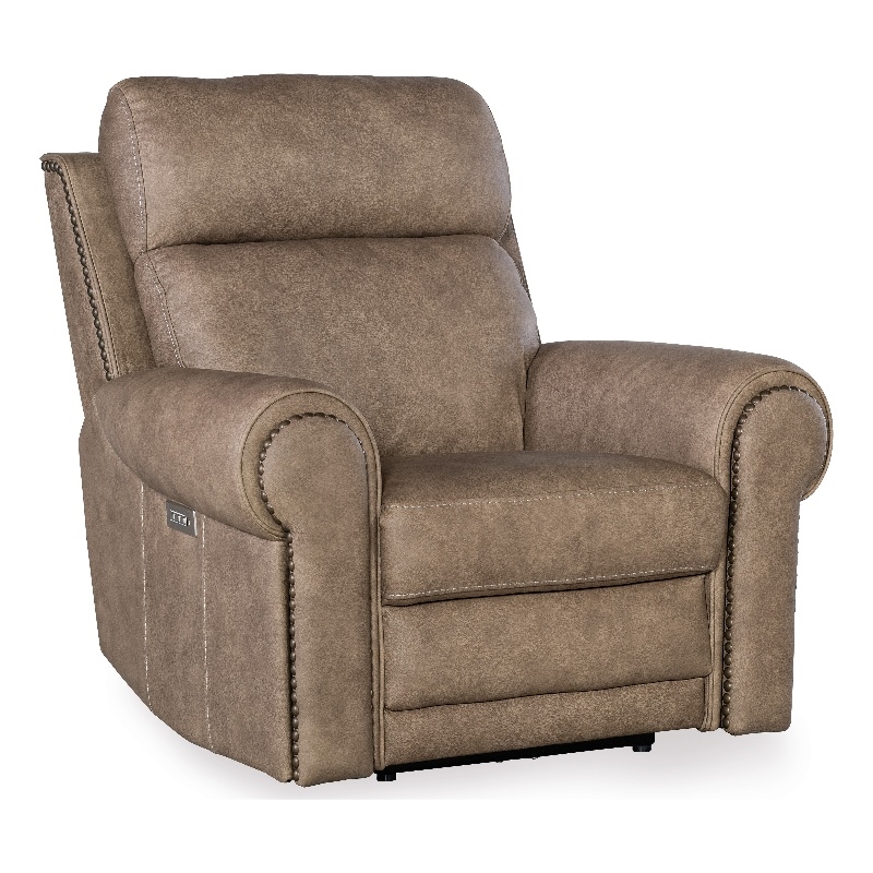 Bowery Hill Power Leather Recliner with Power Headrest in Brown