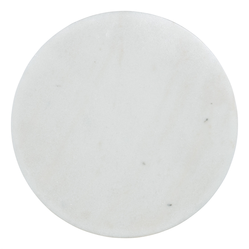 Bowery Hill Round White Marble Top Accent Table in Earthy Brown