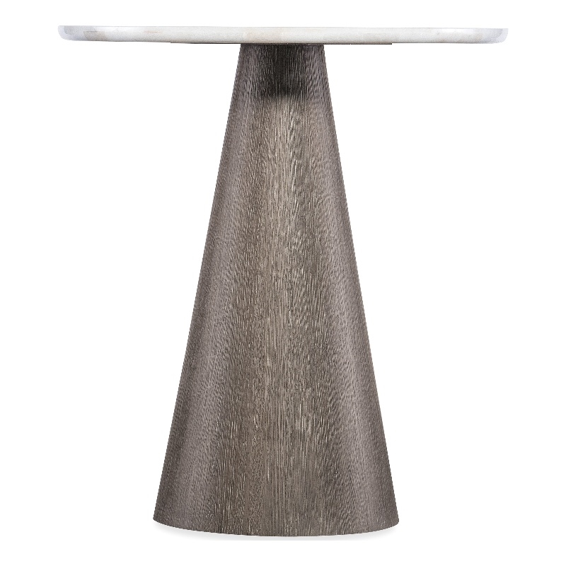 Bowery Hill Round White Marble Top Accent Table in Earthy Brown
