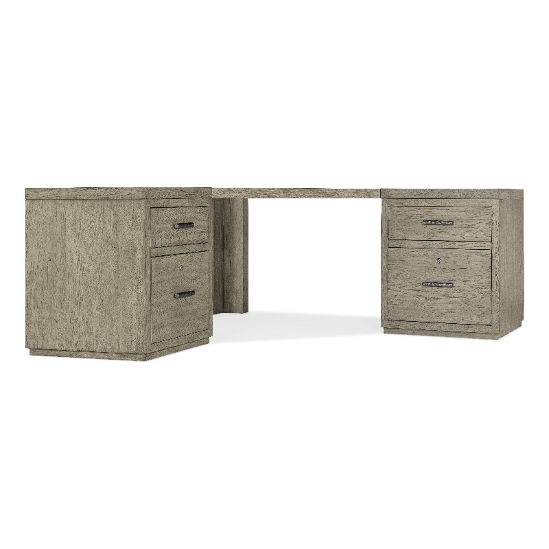 Bowery Hill Home Office Corner Desk with Two File Drawers in Smoked Gray