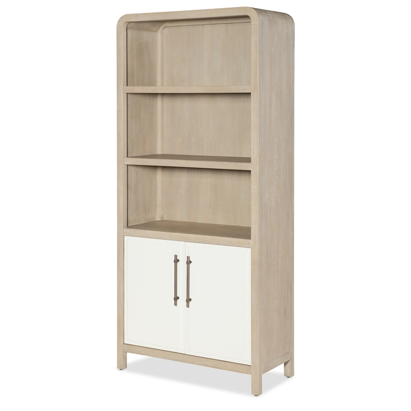 Bowery Hill Two-Tone Bookcase with Leathered Doors in Natural Wood