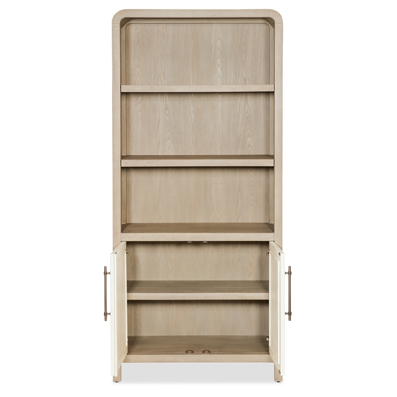 Bowery Hill Two-Tone Bookcase with Leathered Doors in Natural Wood