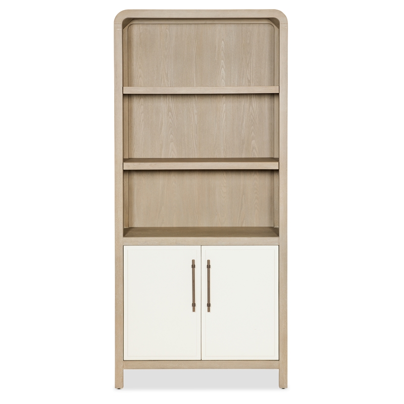 Bowery Hill Two-Tone Bookcase with Leathered Doors in Natural Wood