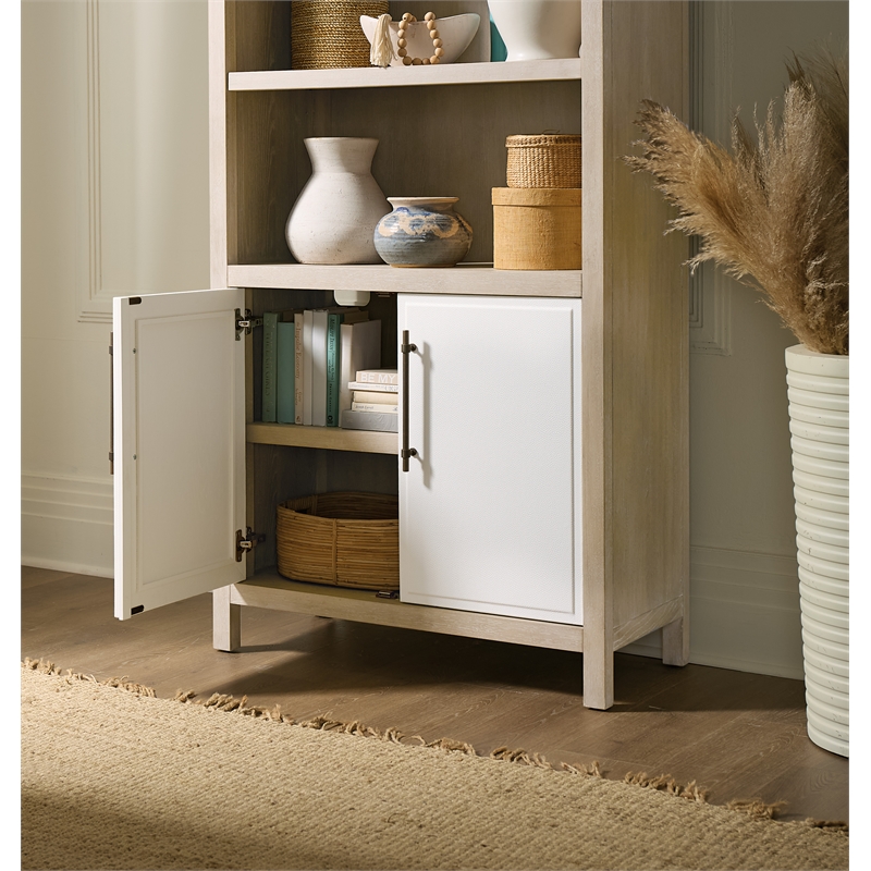 Bowery Hill Two-Tone Bookcase with Leathered Doors in Natural Wood