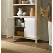 Bowery Hill Two-Tone Bookcase with Leathered Doors in Natural Wood