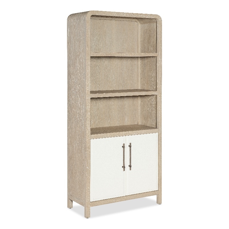 Bowery Hill Two-Tone Bookcase with Leathered Doors in Natural Wood