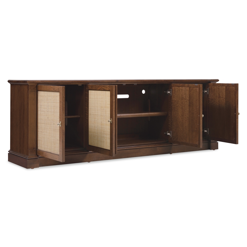 Bowery Hill Entertainment Console with Cane Doors in Dark Natural Wood
