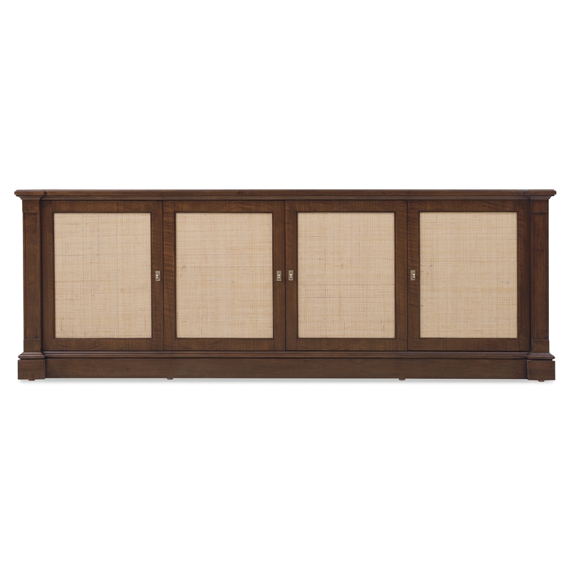 Bowery Hill Entertainment Console with Cane Doors in Dark Natural Wood