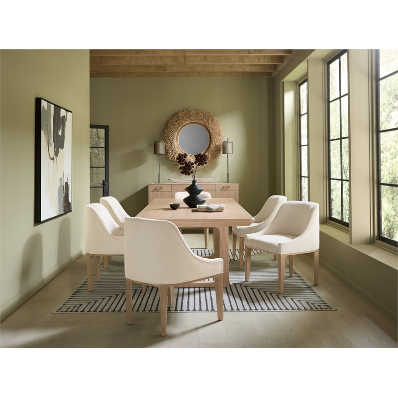 Bowery Hill Upholstered Barrel-Back Host Chair in Beige Fabric