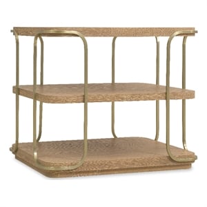 Bowery Hill Open Shelf End Table with Brass Supports in Natural Wood