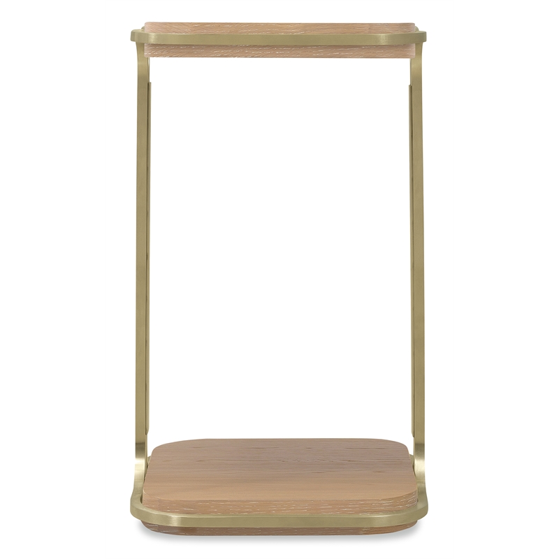 Bowery Hill Compact Accent Table with Brass Legs in Natural Wood