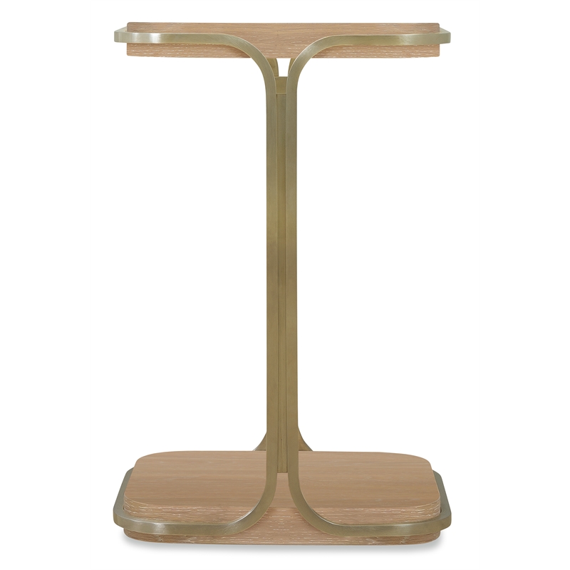 Bowery Hill Compact Accent Table with Brass Legs in Natural Wood