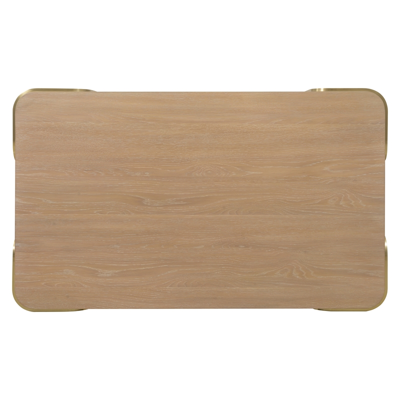 Bowery Hill Rectangle Cocktail Table with Brass Trim in Natural Wood