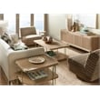 Bowery Hill Rectangle Cocktail Table with Brass Trim in Natural Wood
