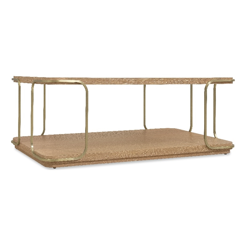 Bowery Hill Rectangle Cocktail Table with Brass Trim in Natural Wood