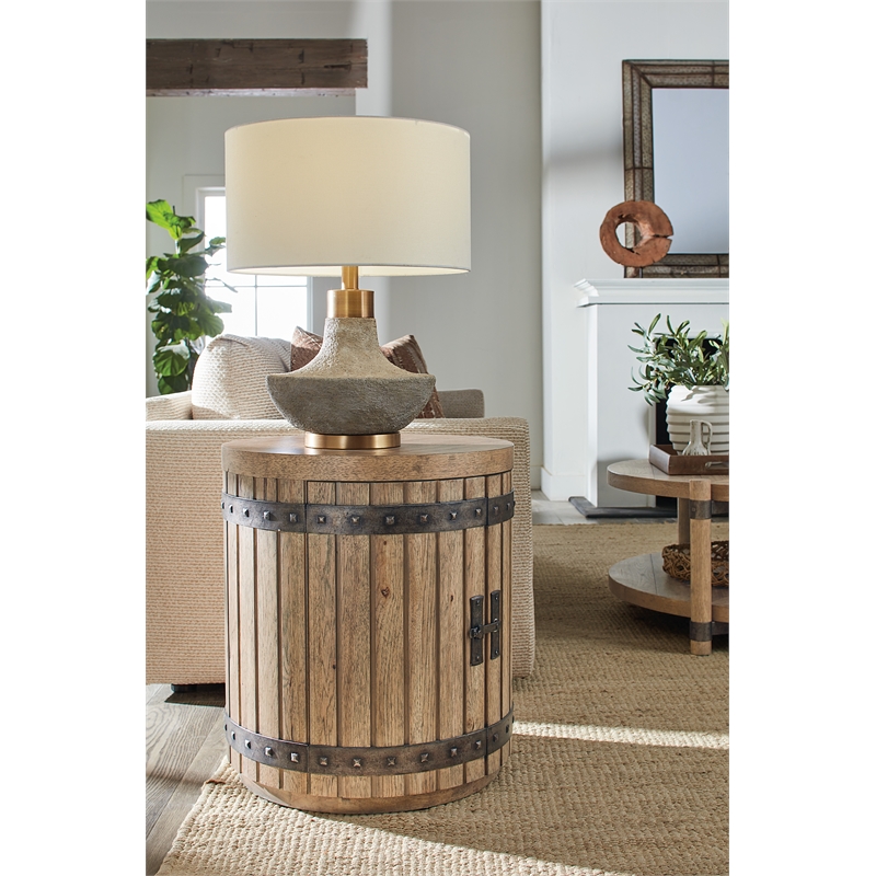 Bowery Hill Wine Barrel End Table in Light Natural Wood Finish