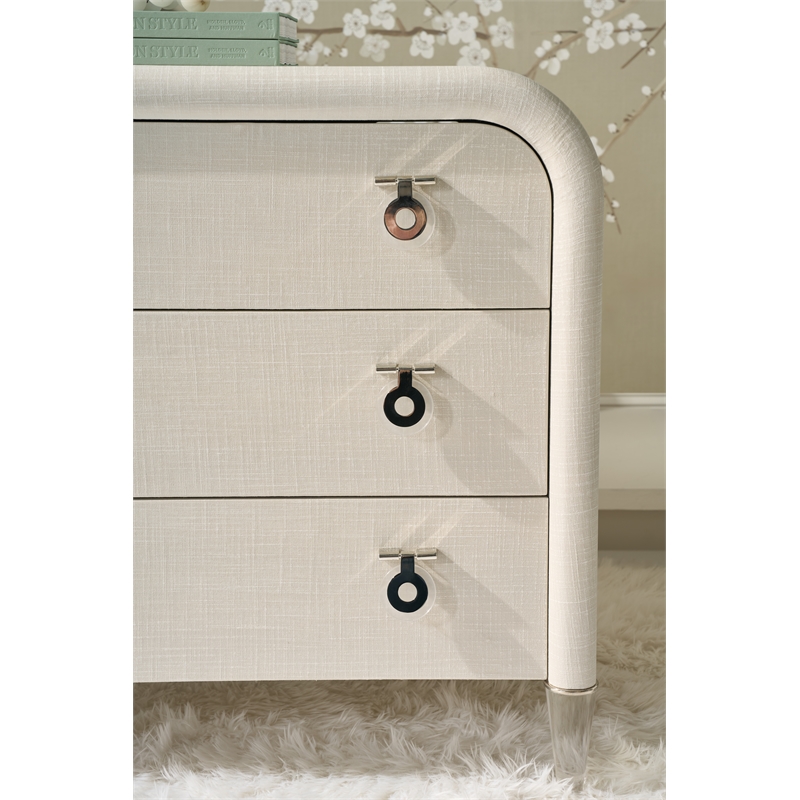 Bowery Hill 3-Drawer Linen Accent Chest with Acrylic Legs in Cream