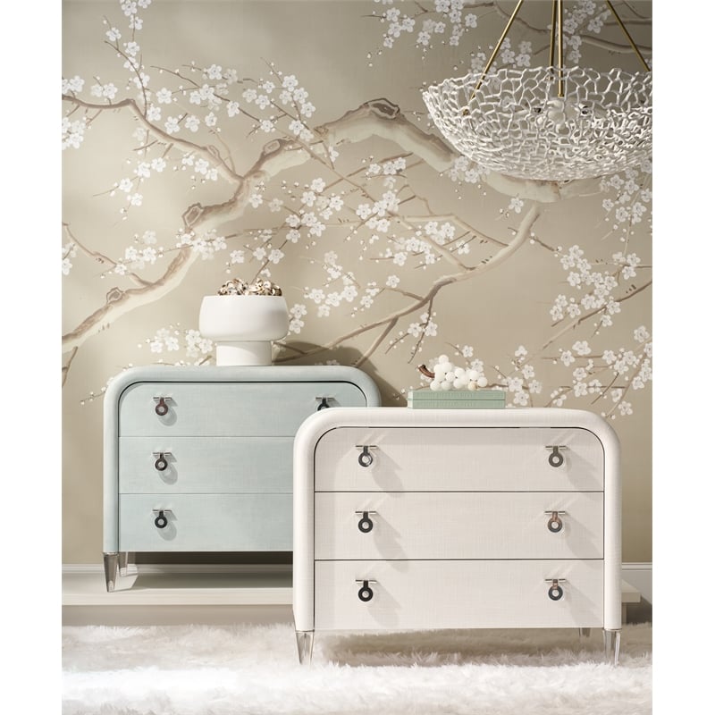 Bowery Hill 3-Drawer Linen Accent Chest with Acrylic Legs in Cream