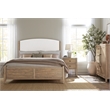 Bowery Hill Queen Upholstered Bed in Beige with Hickory Frame