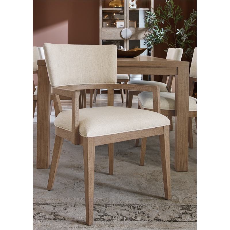 Bowery Hill Upholstered Dining Chair in Beige with Oak Frame
