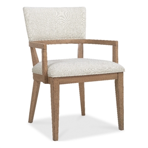 Bowery Hill Upholstered Dining Chair in Beige with Oak Frame