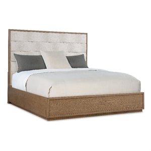 Bowery Hill King Upholstered Bed with Wave Headboard in Beige