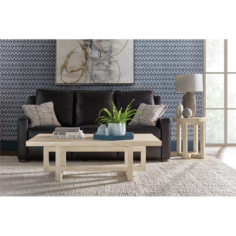 Bowery Hill Round Acacia Modern Side Table in Light Natural Wood