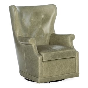 Bowery Hill Wing Swivel Club Chair in Aniline Sage Green Leather