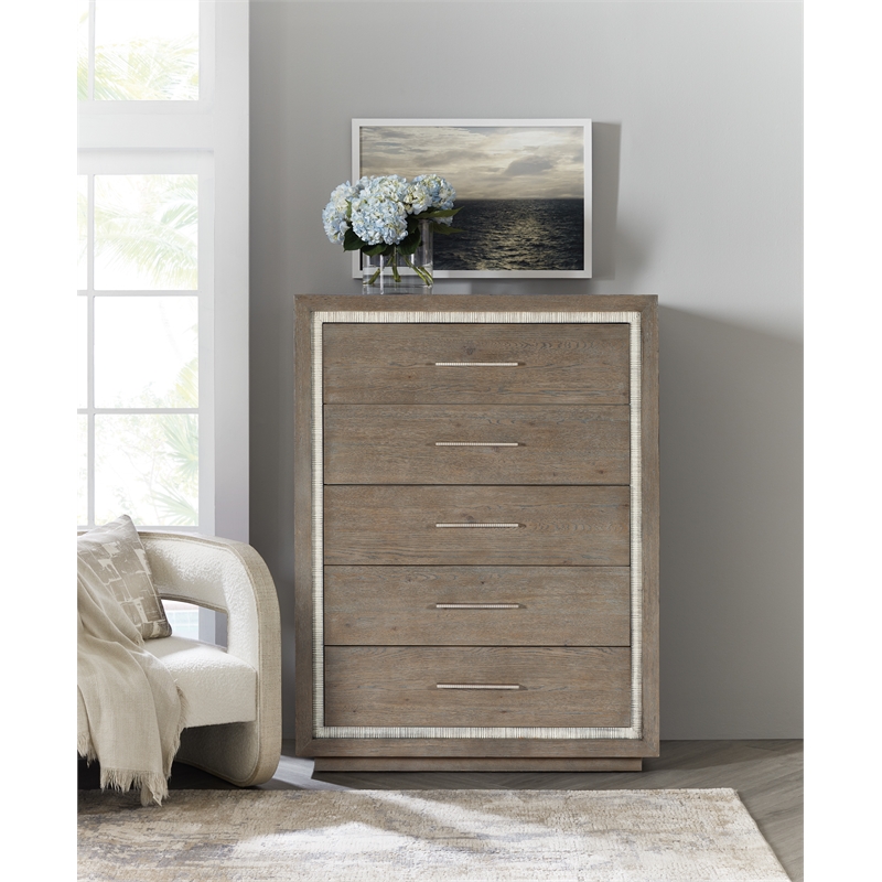 Bowery Hill 5-Drawer Chest in Gray Washed Oak and Light Gray