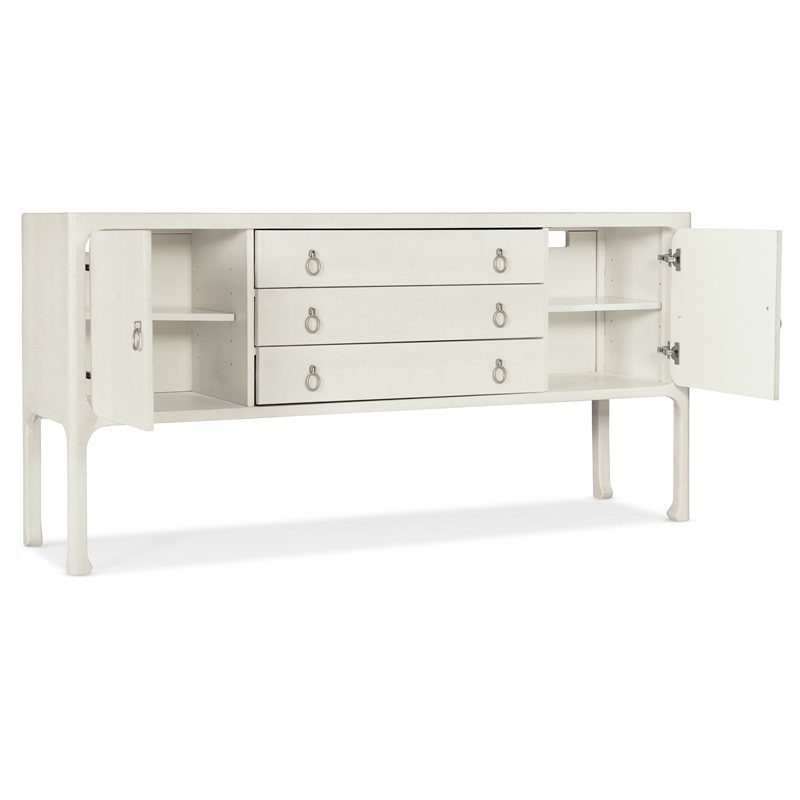 Bowery Hill Grasscloth Server with Raffia Accents in White Wood
