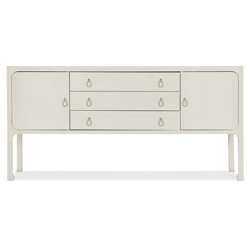 Bowery Hill Grasscloth Server with Raffia Accents in White Wood