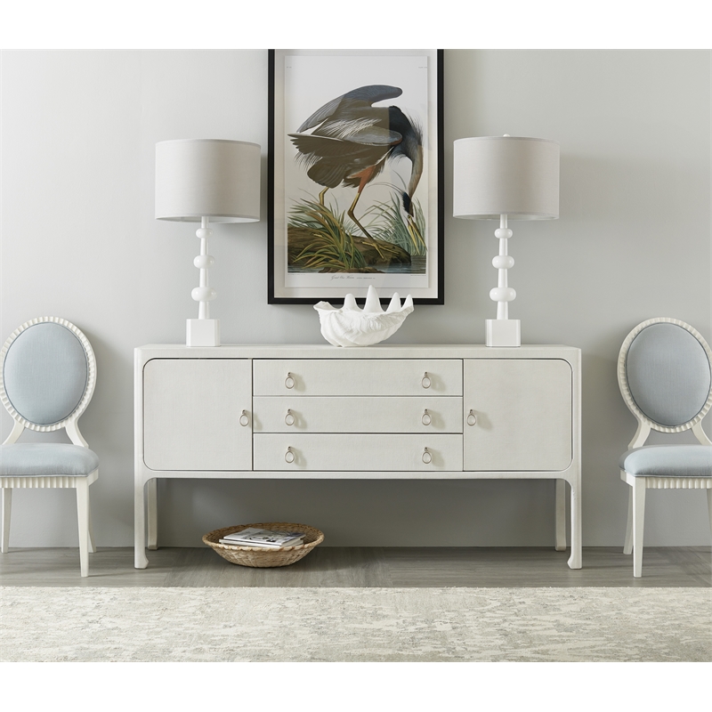 Bowery Hill Grasscloth Server with Raffia Accents in White Wood