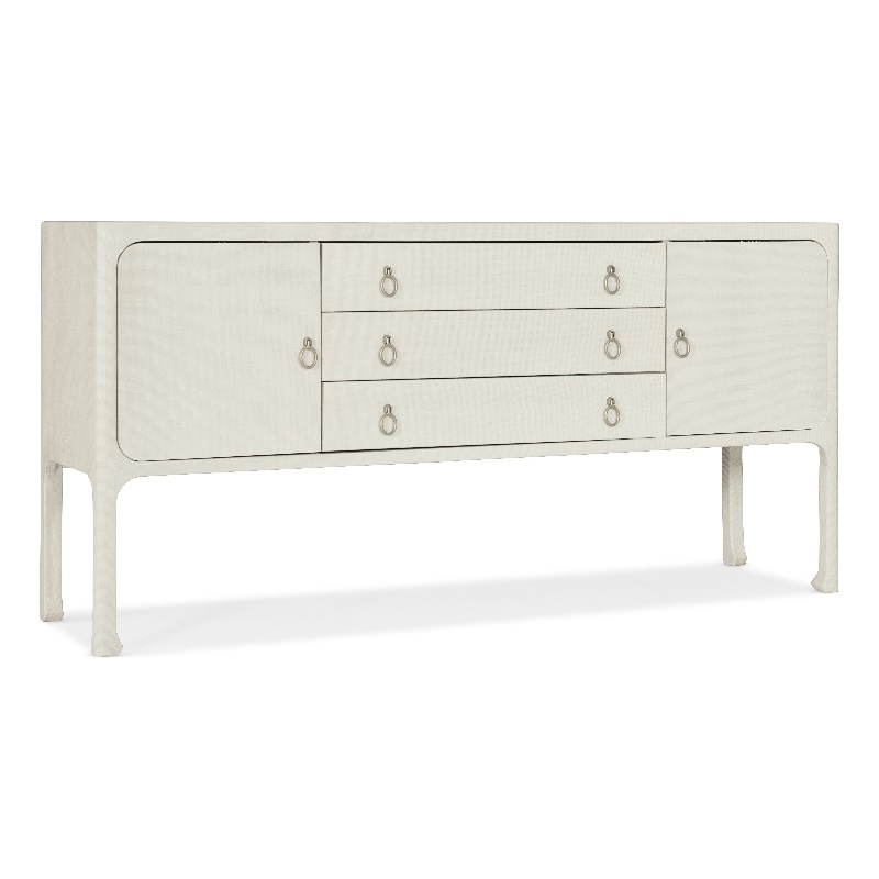 Bowery Hill Grasscloth Server with Raffia Accents in White Wood