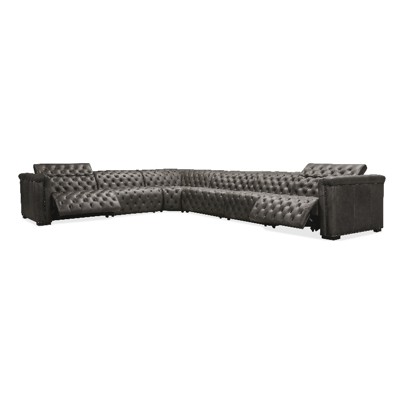 Bowery Hill 6-Piece Power Reclining Sectional in Gray Leather
