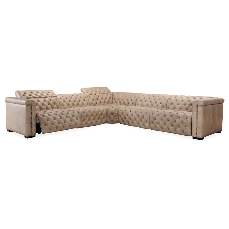 Bowery Hill 5-Piece Power Reclining Sectional in Gray Leather