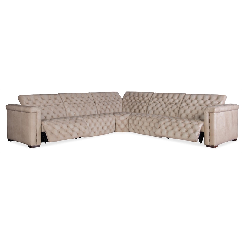 Bowery Hill 5-Piece Power Reclining Sectional in Gray Leather