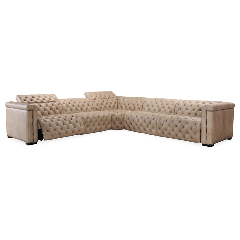 Bowery Hill 5-Piece Power Reclining Sectional in Beige Leather