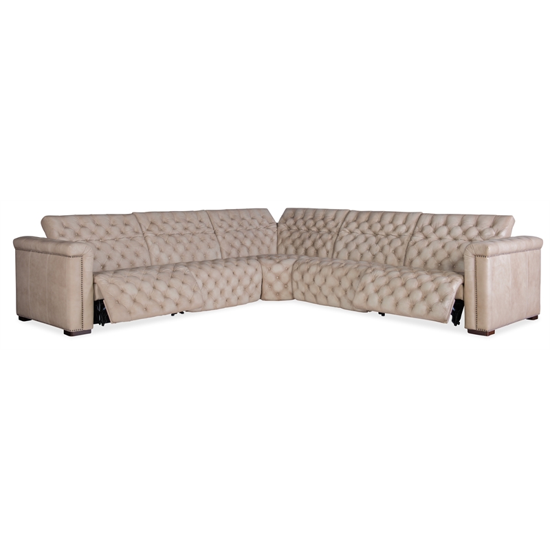 Bowery Hill 5-Piece Power Reclining Sectional in Beige Leather