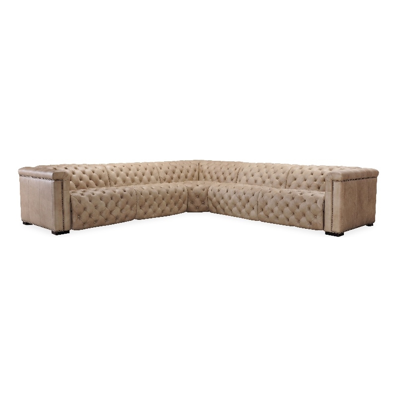 Bowery Hill 5-Piece Power Reclining Sectional in Beige Leather