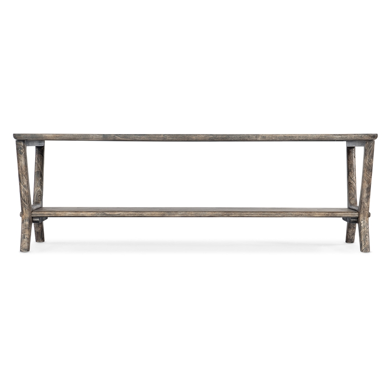 Bowery Hill Boho Cocktail Table with Fixed Shelf in Brown Wood