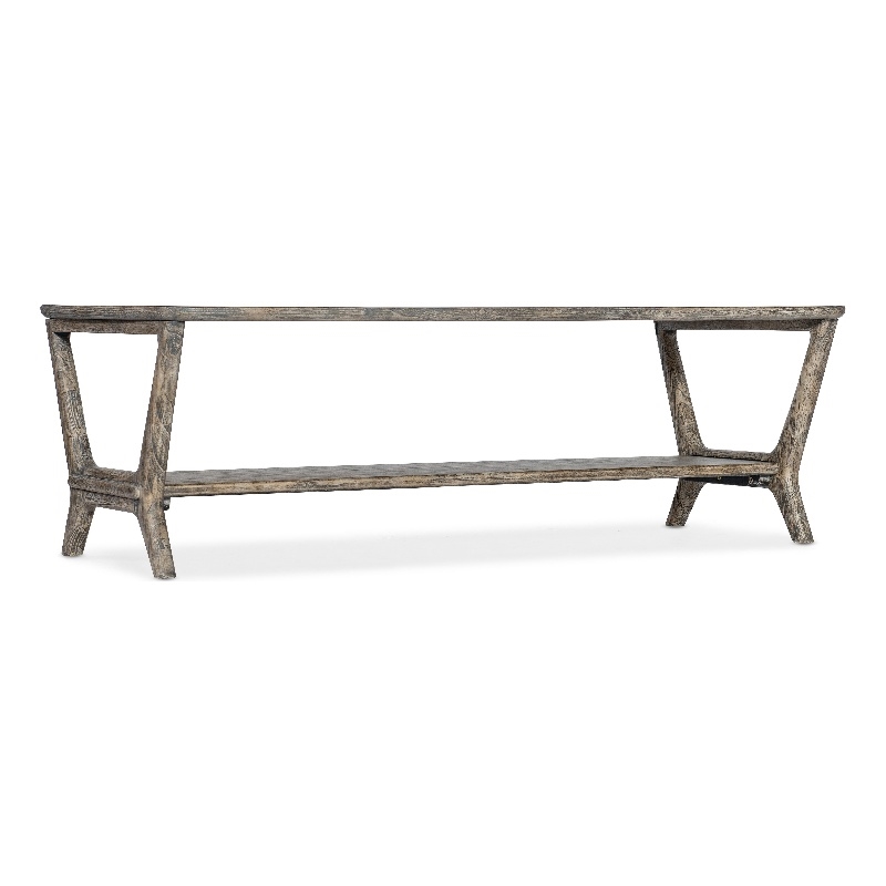Bowery Hill Boho Cocktail Table with Fixed Shelf in Brown Wood